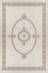 Klassischer Beige und Braun Medaillonmuster Digital Bedruckter Teppich