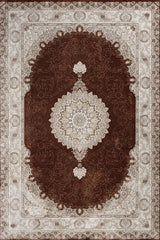 Brown Cream Classic Medallion Living Room Rug - Cotton Machine Woven