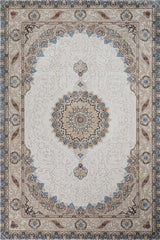 Cream Beige Classic Living Room Rug with Medallion - Cotton