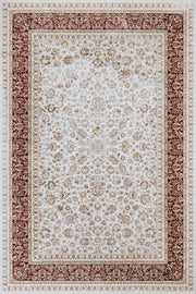 Bej Bordürlü Desenli Halı - Yıkanabilir - Kaymaz Taban - Pati Dostu