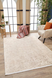 Outlet Dijital Baskı Halı Bej - Krem Geometrik Desenli - görsel 1