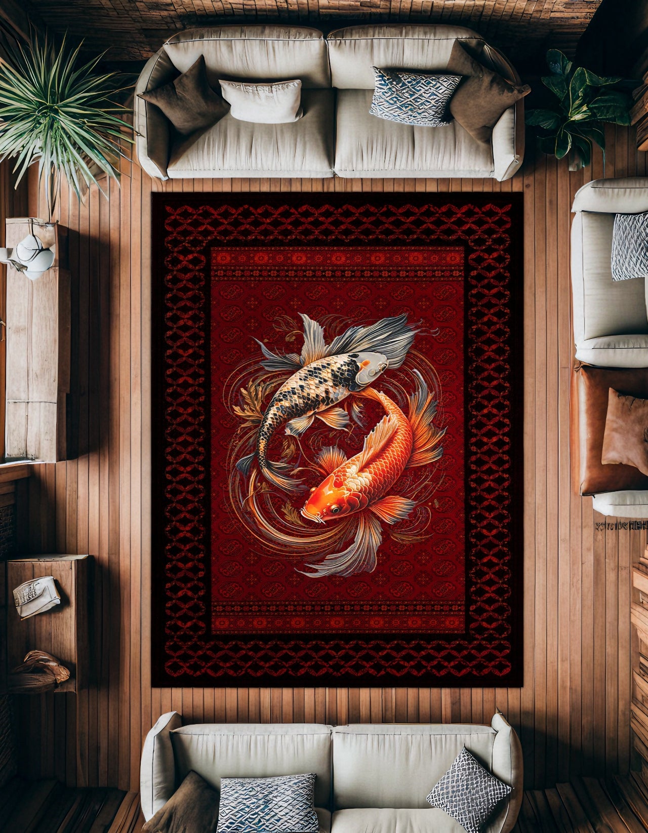 Acem Kırmızı Koyu Kırmızı Desenli Polyester Salon Halısı