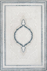 Cream Blue Classic Medallion Living Room Rug - Cotton