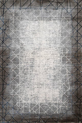 Gray White Modern Living Room Rug Linear - Cotton