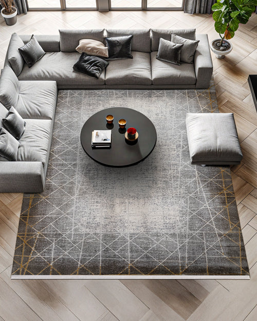 Geometrik Modern Makinede Yıkanabilir Hav Toz Vermez Kaymaz Taban Dijital Baskı Halı H002S