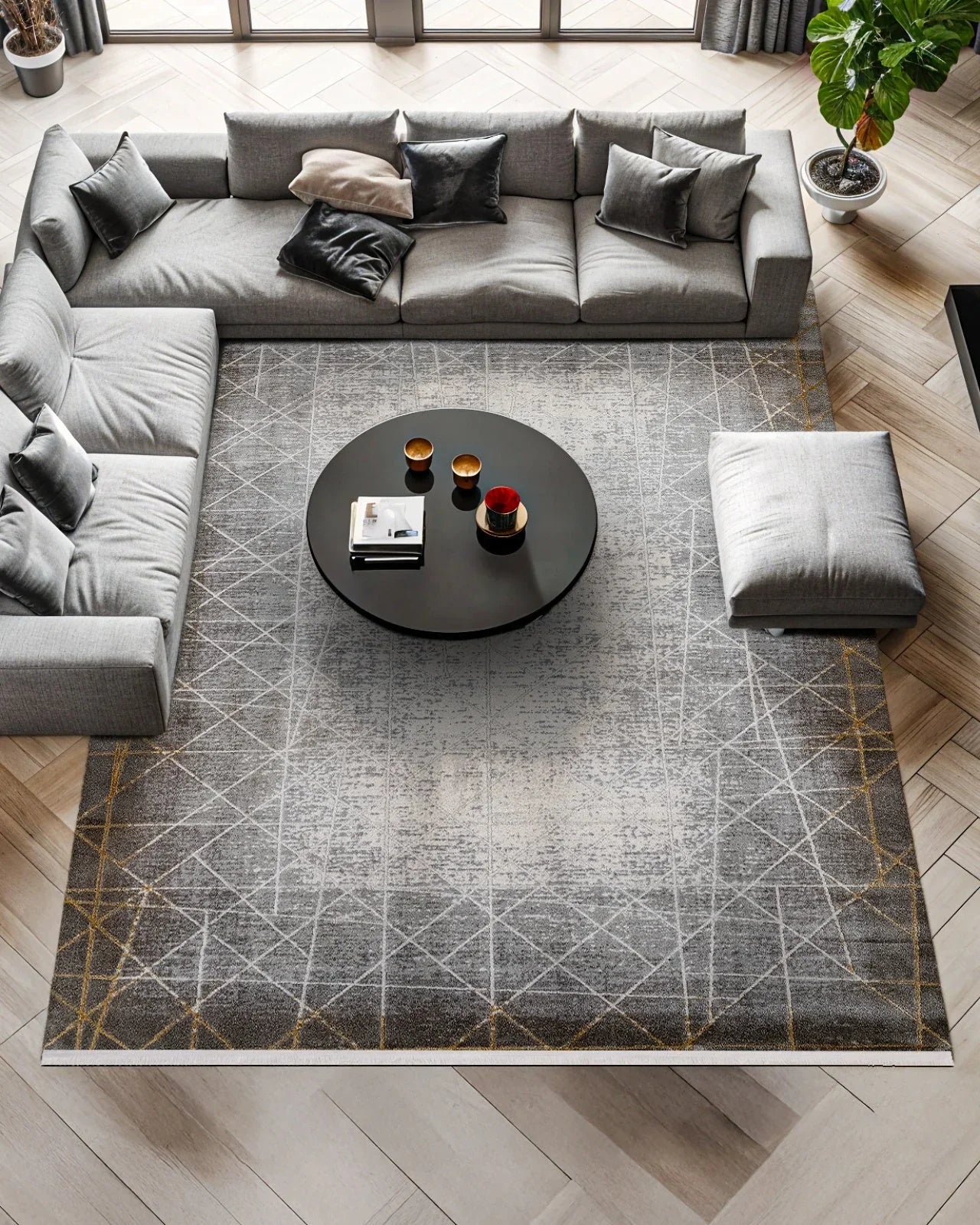 Antrasit Beyaz Minimalist Modern Halı - Yıkanabilir - Kaymaz Taban - Pati Dostu