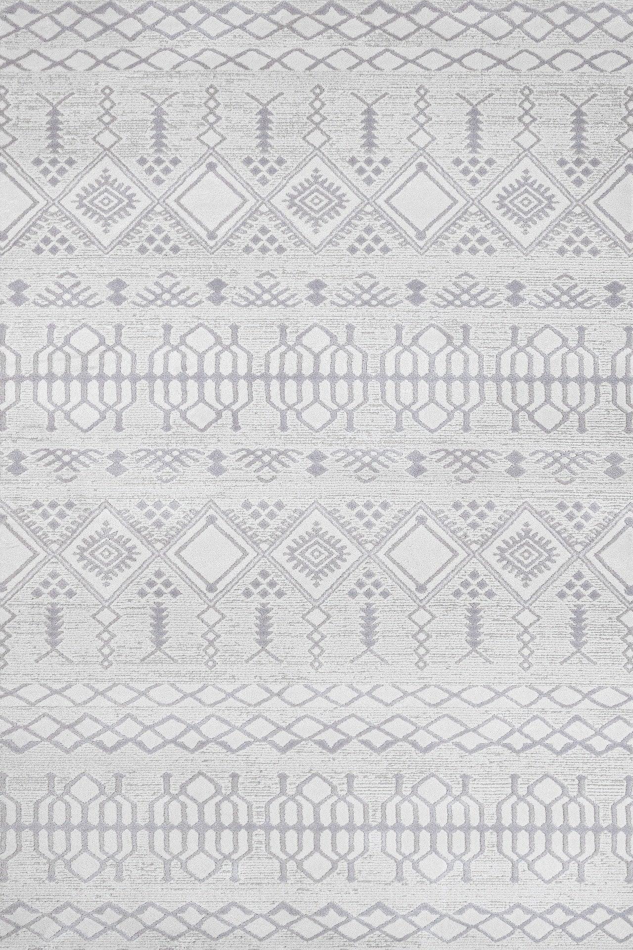 Beyaz Gri Geometrik Minimalist Halı - Yıkanabilir - Kaymaz Taban - Pati Dostu