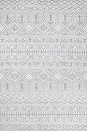 Beyaz Gri Geometrik Minimalist Halı - Yıkanabilir - Kaymaz Taban - Pati Dostu