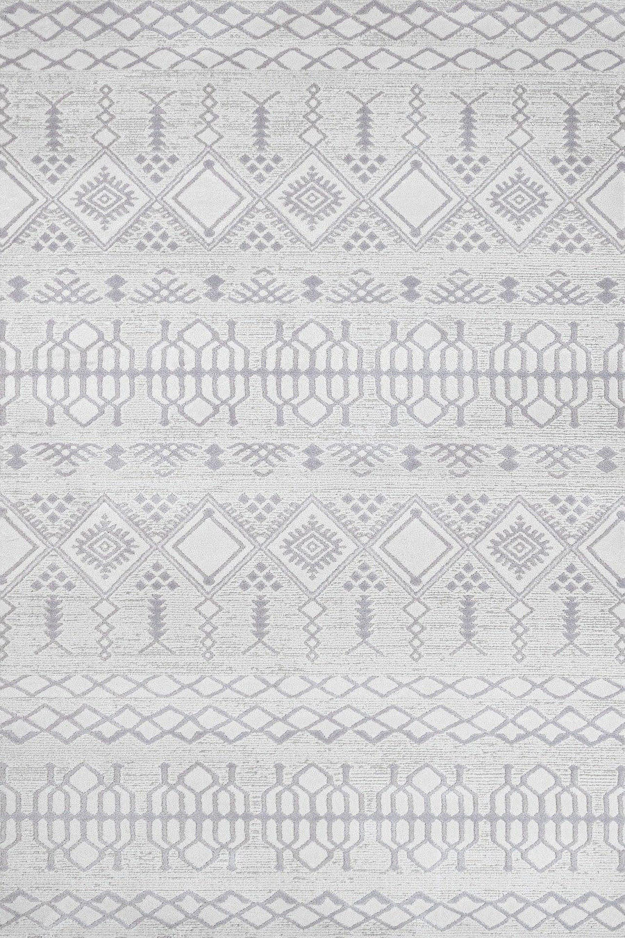 Beyaz Gri Geometrik Minimalist Halı - Yıkanabilir - Kaymaz Taban - Pati Dostu