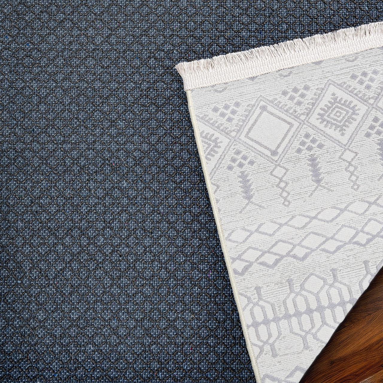 Beyaz Gri Geometrik Minimalist Halı - Yıkanabilir - Kaymaz Taban - Pati Dostu