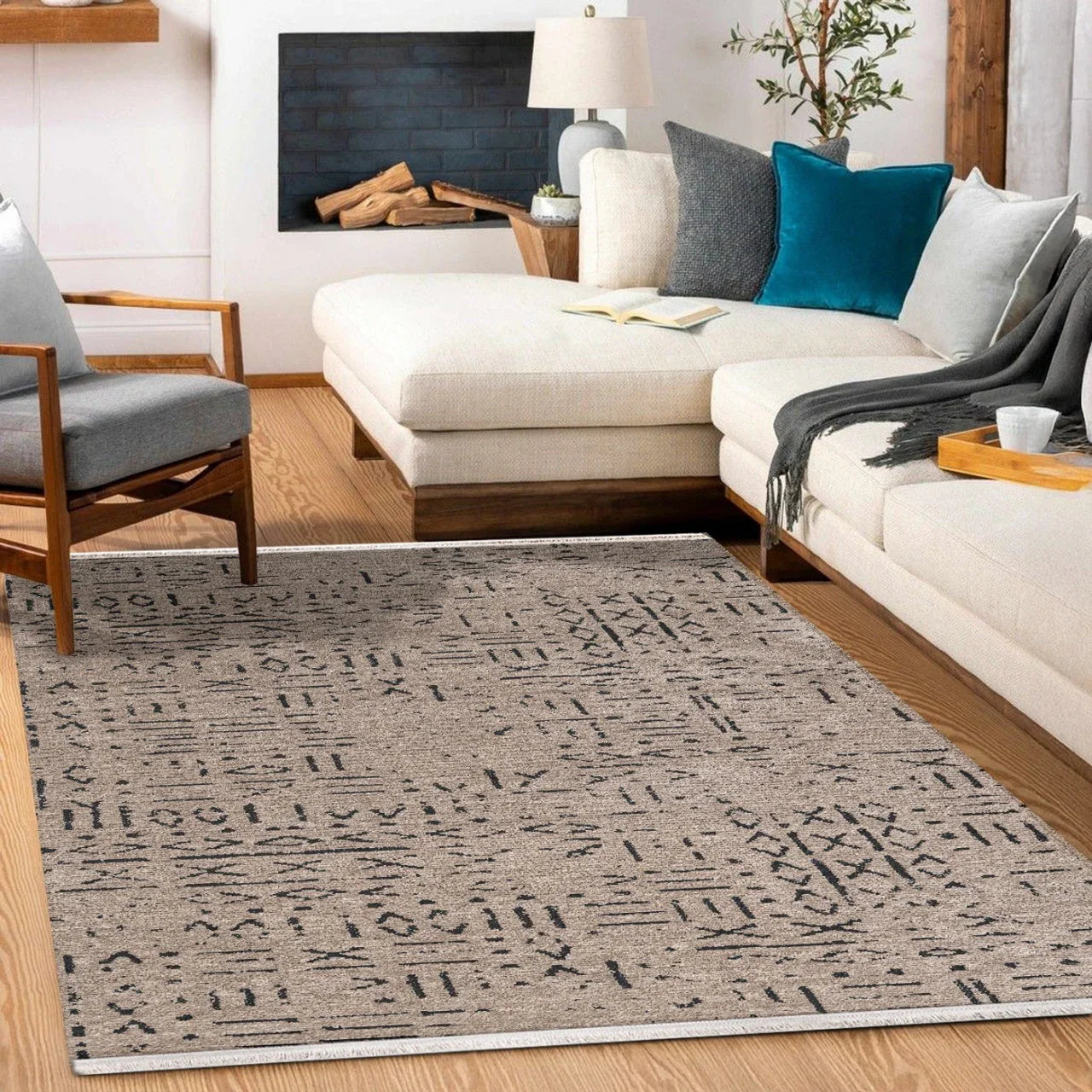 Vizon Bohem Geometrik Halı - Yıkanabilir - Kaymaz Taban - Pati Dostu