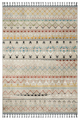 Beige Red Bohemian Ethnic Living Room Rug - Polyester