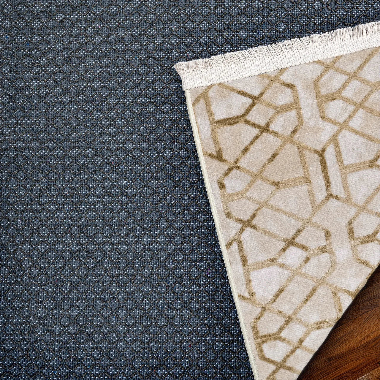 Bej Gri Baklava Geometrik Halı - Yıkanabilir - Kaymaz Taban - Pati Dostu