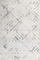 Cream Grey Modern Geometric Living Room Rug - Cotton