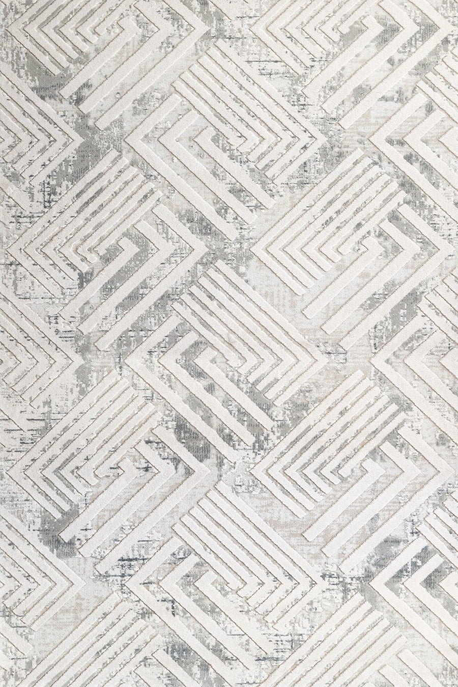Beyaz Gri Baklava Geometrik Halı - Yıkanabilir - Kaymaz Taban - Pati Dostu