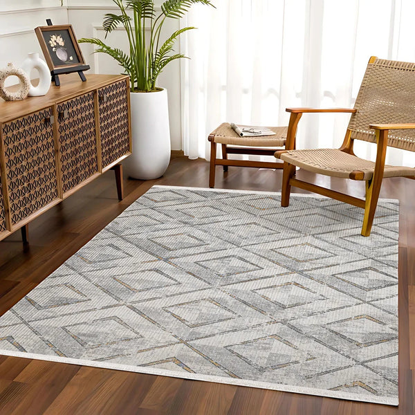 Antrasit Gri Minimalist Modern Halı - Yıkanabilir - Kaymaz Taban - Pati Dostu