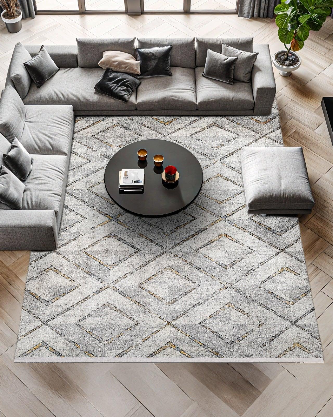 Antrasit Gri Minimalist Modern Halı - Yıkanabilir - Kaymaz Taban - Pati Dostu