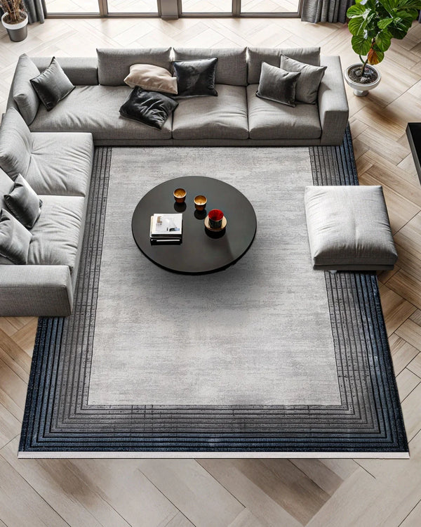 Antrasit Gri Bordürlü Minimalist Halı - Yıkanabilir - Kaymaz Taban - Pati Dostu