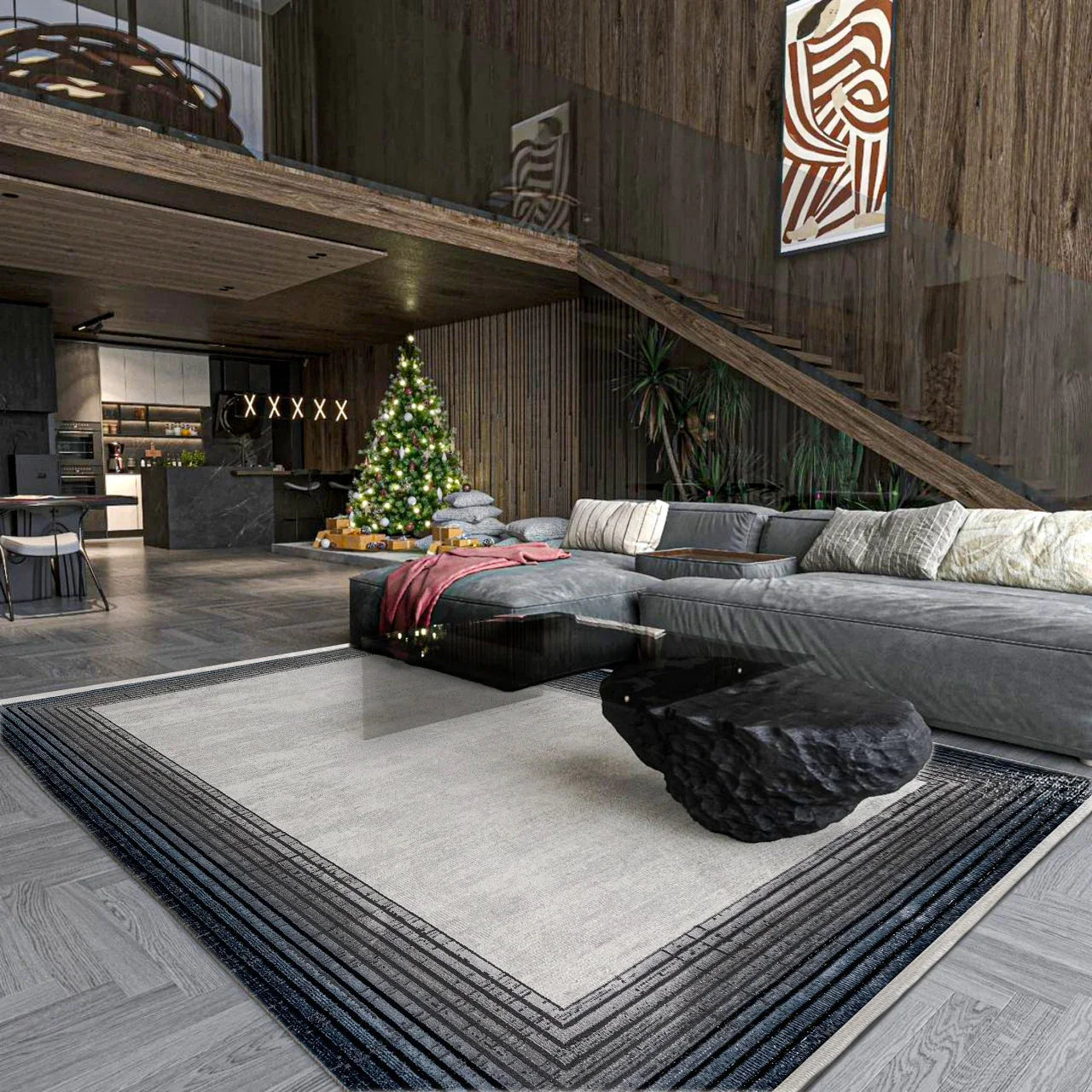 Antrasit Gri Bordürlü Minimalist Halı - Yıkanabilir - Kaymaz Taban - Pati Dostu