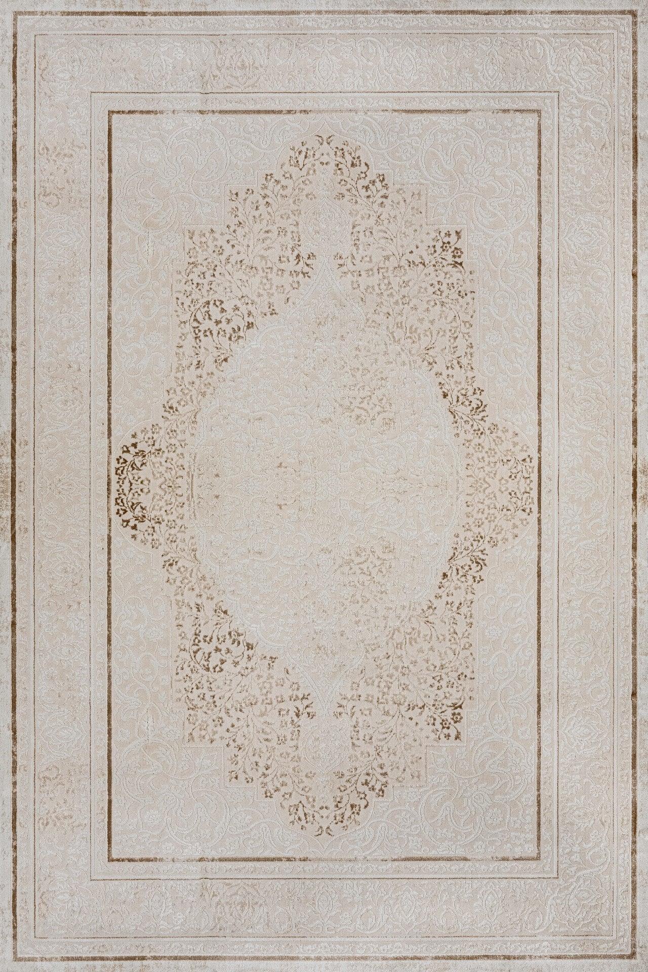 Bej Krem Göbekli Minimalist Halı - Yıkanabilir - Kaymaz Taban - Pati Dostu