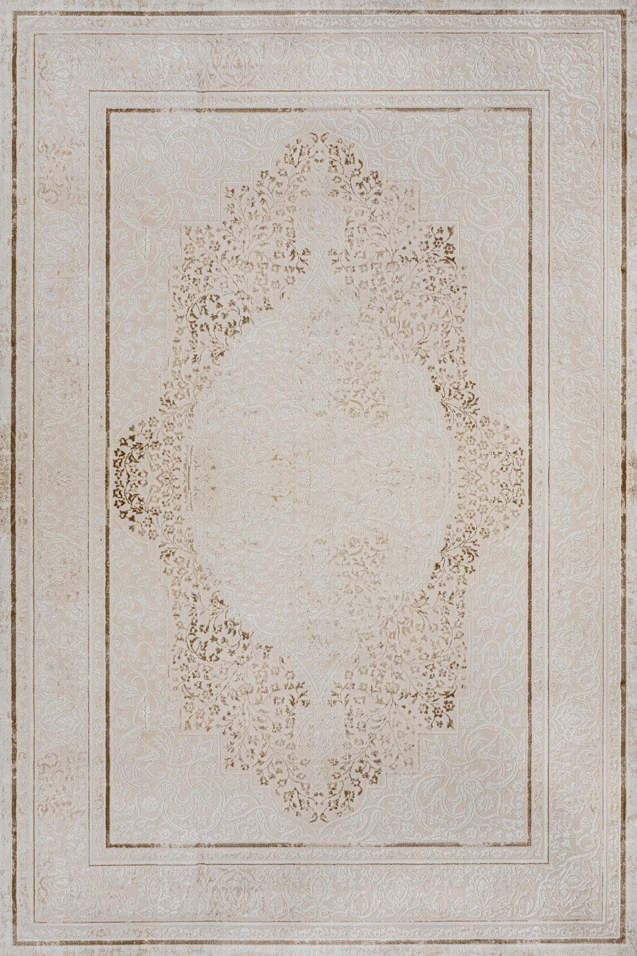 Bej Krem Göbekli Minimalist Halı - Yıkanabilir - Kaymaz Taban - Pati Dostu