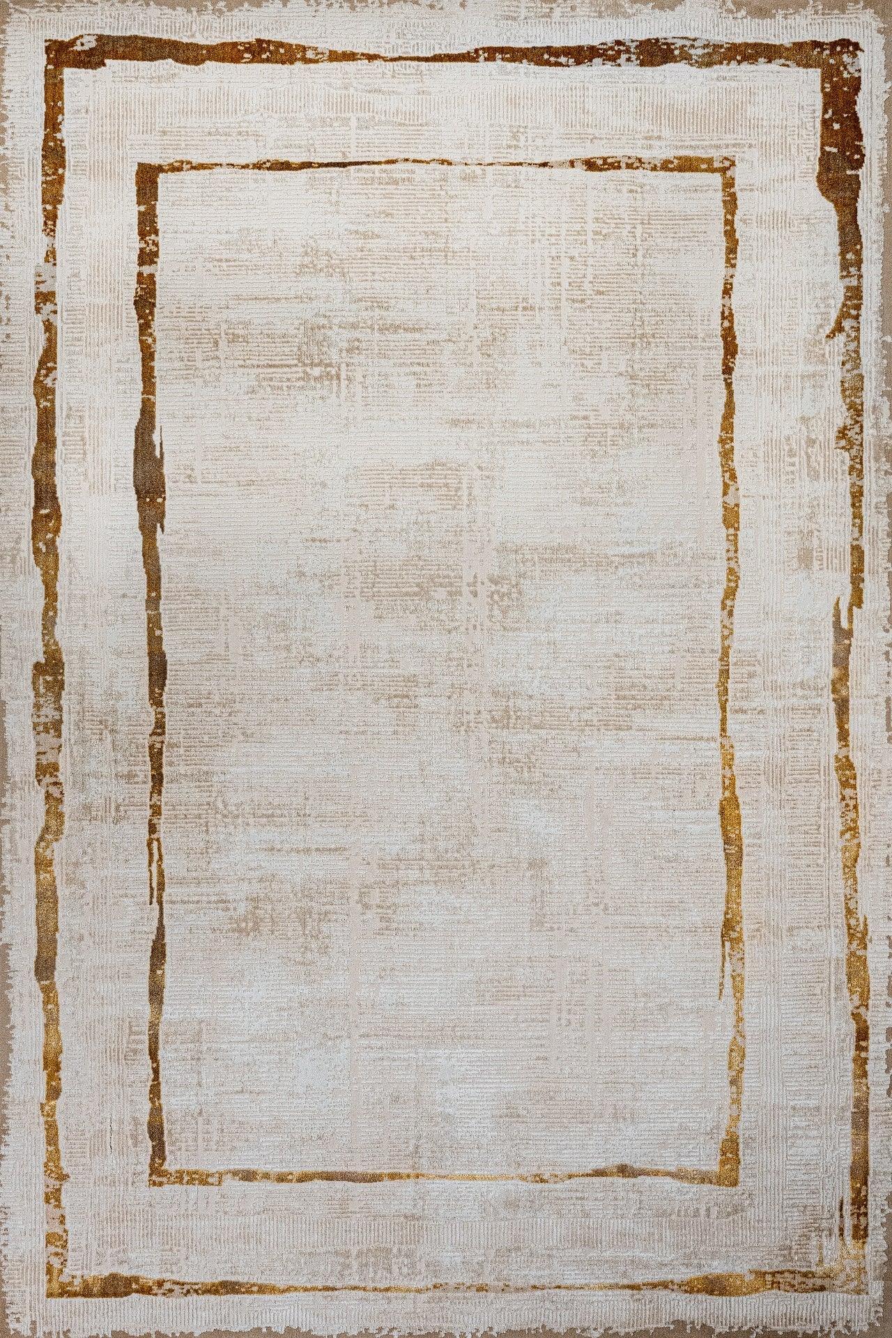 Bej Gold Bordürlü Minimalist Halı - Yıkanabilir - Kaymaz Taban - Pati Dostu