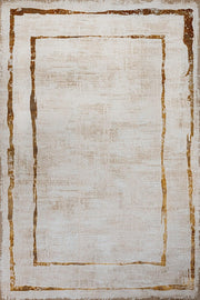 Bej Gold Bordürlü Minimalist Halı - Yıkanabilir - Kaymaz Taban - Pati Dostu