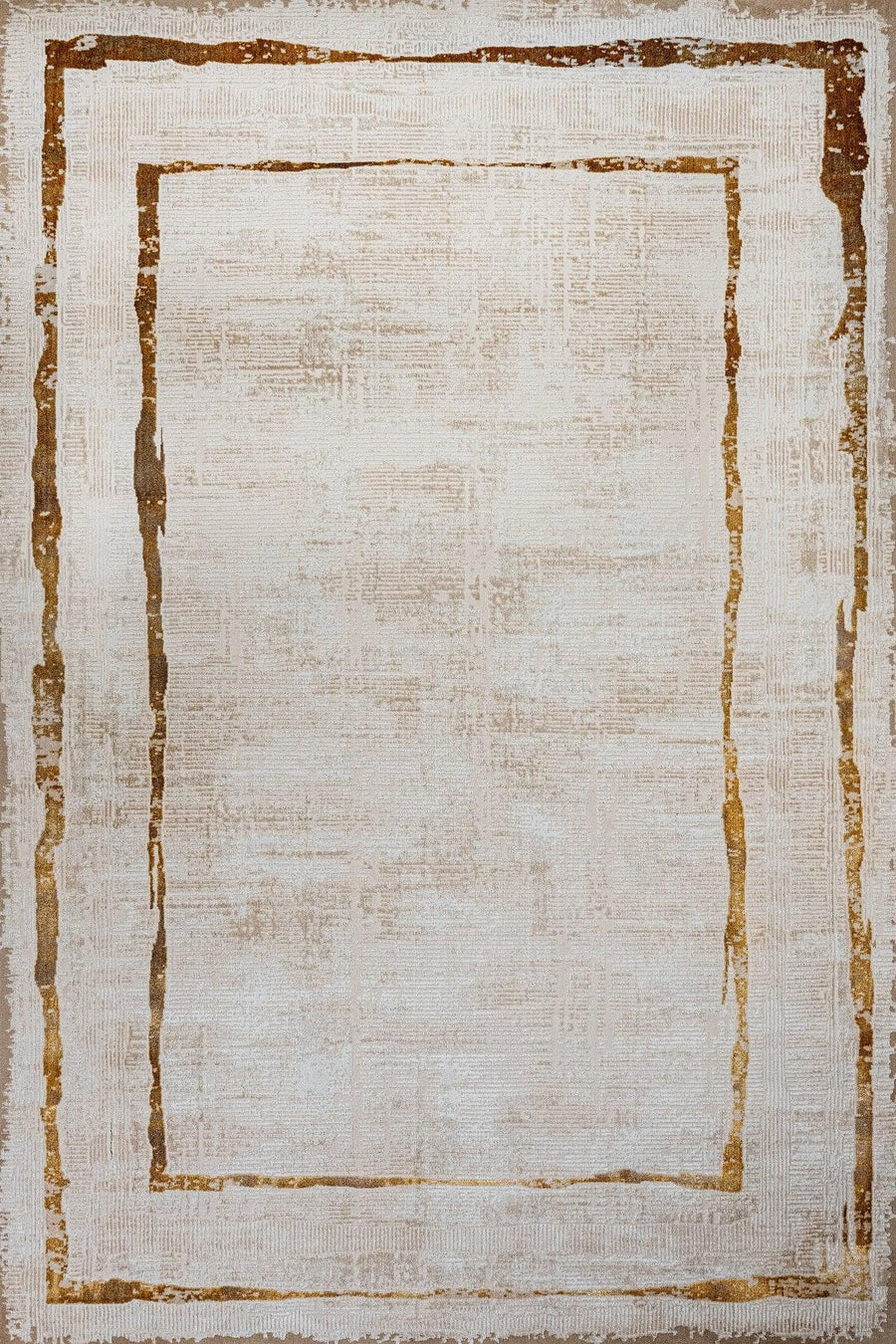 Bej Gold Bordürlü Minimalist Halı - Yıkanabilir - Kaymaz Taban - Pati Dostu