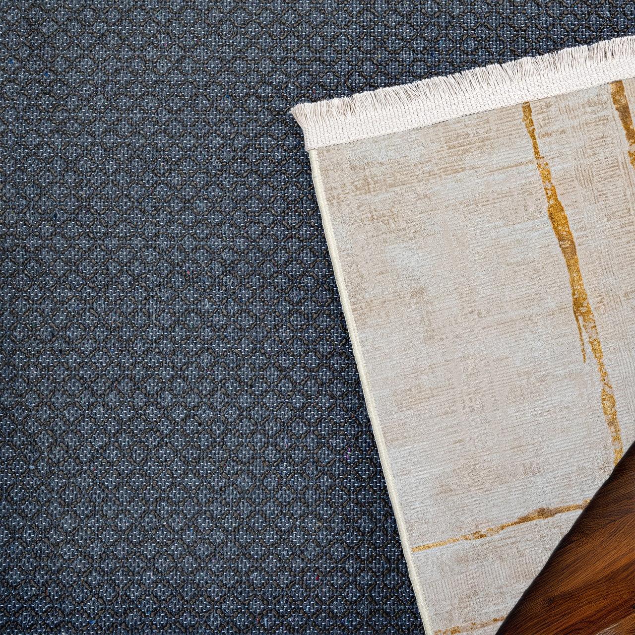 Bej Gold Bordürlü Minimalist Halı - Yıkanabilir - Kaymaz Taban - Pati Dostu