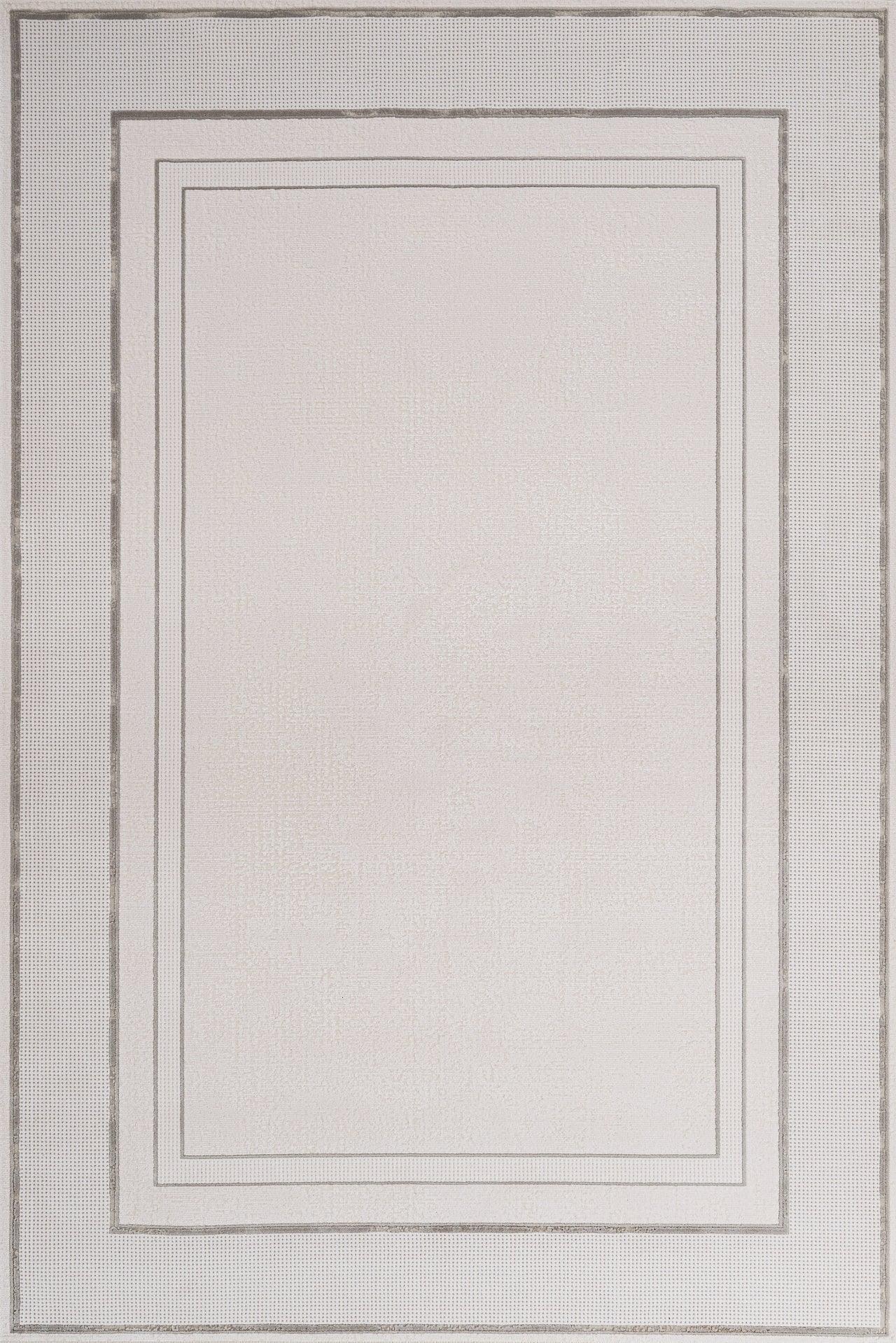 Beyaz Gri Bordürlü Minimalist Halı - Yıkanabilir - Kaymaz Taban - Pati Dostu