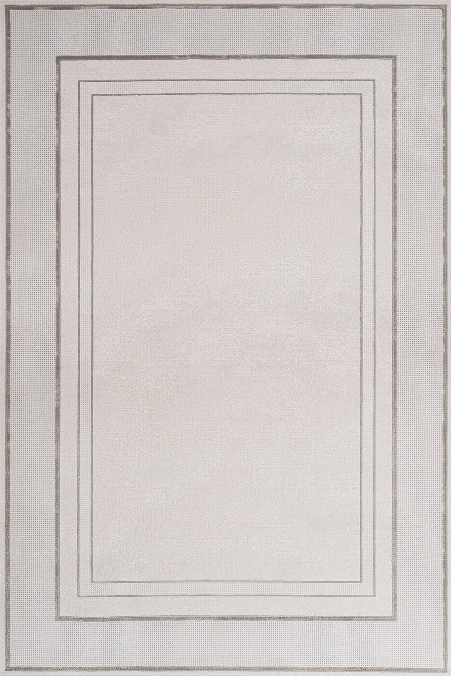 Beyaz Gri Bordürlü Minimalist Halı - Yıkanabilir - Kaymaz Taban - Pati Dostu