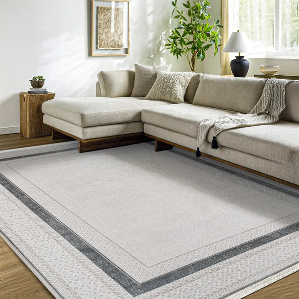 Antrasit Gri Bordürlü Minimalist Halı - Yıkanabilir - Kaymaz Taban - Pati Dostu