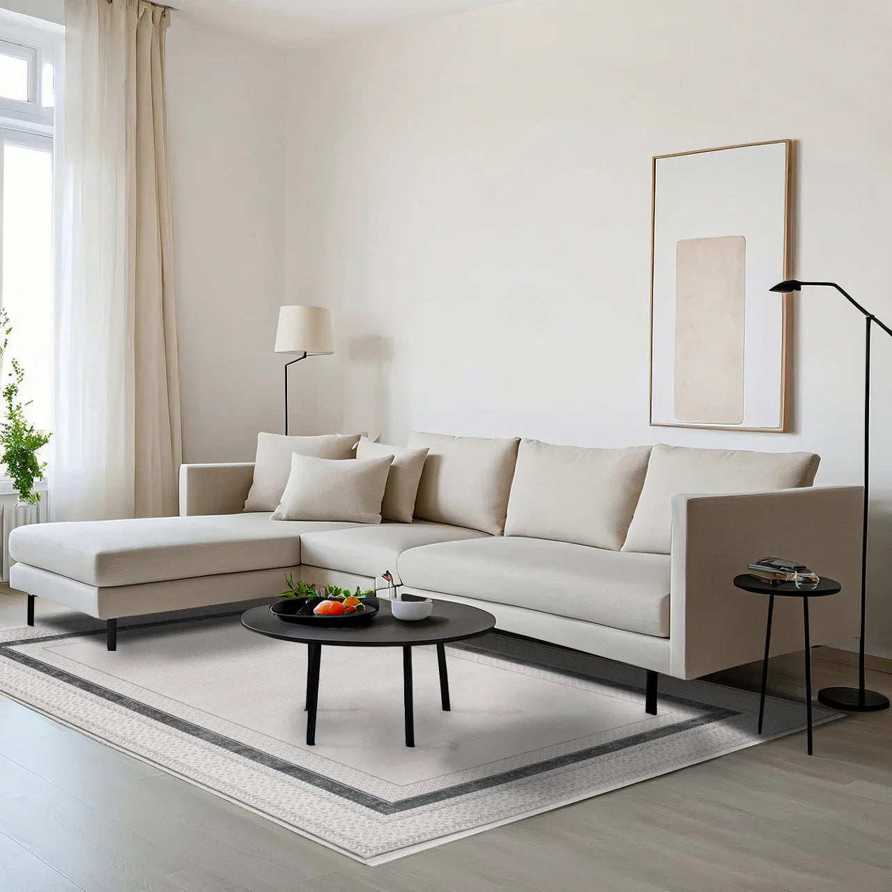Antrasit Gri Bordürlü Minimalist Halı - Yıkanabilir - Kaymaz Taban - Pati Dostu