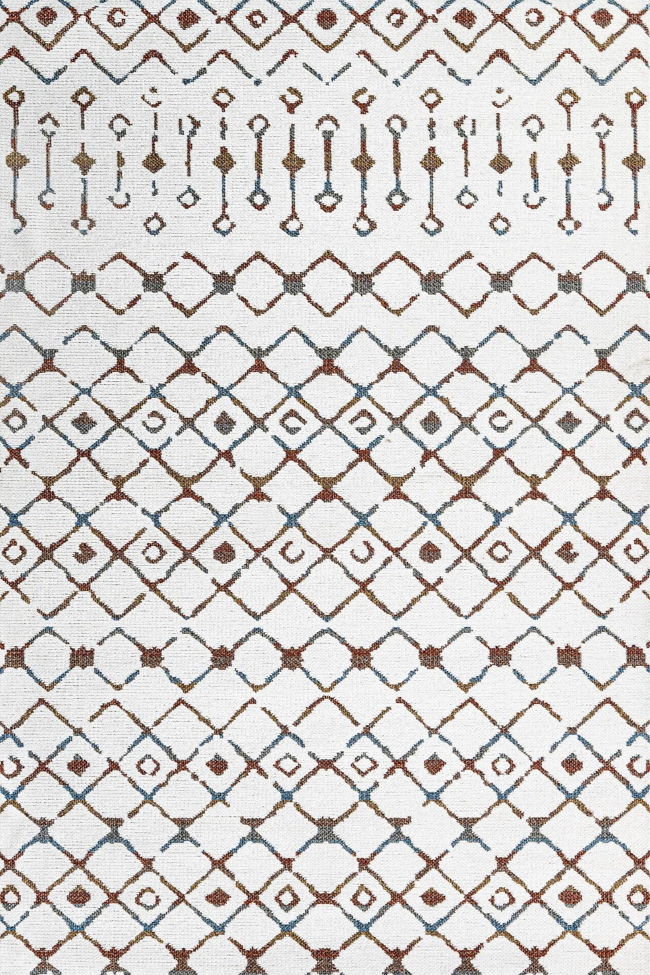 Beyaz Siyah Geometrik Kareli Halı - Yıkanabilir - Kaymaz Taban - Pati Dostu