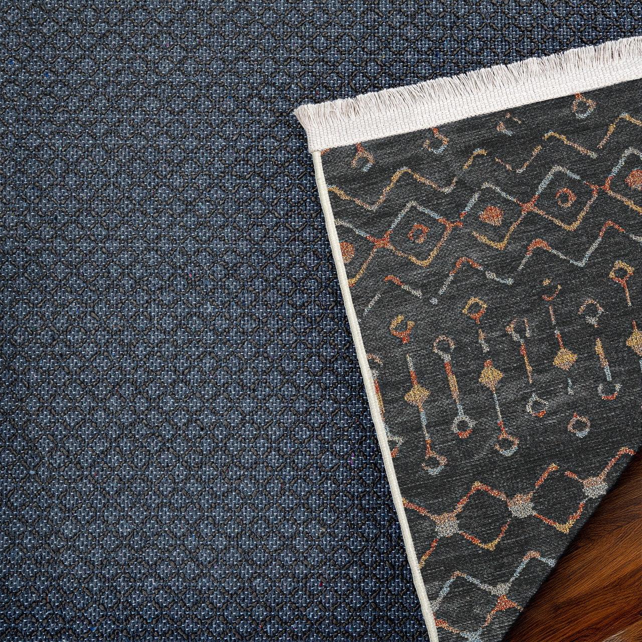 Antrasit Siyah Geometrik Minimalist Halı - Yıkanabilir - Kaymaz Taban - Pati Dostu