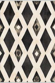 Beyaz Siyah Baklava Desenli Bohem Halı - Yıkanabilir - Kaymaz Taban - Pati Dostu