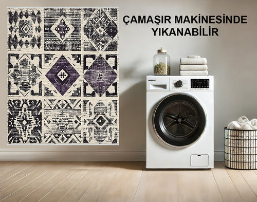 Patchwork Geometrik Halı - Eskitilmiş ve Modern Tasarım