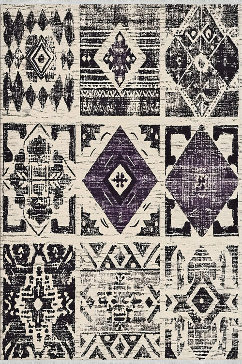 Patchwork Geometrik Halı - Eskitilmiş ve Modern Tasarım