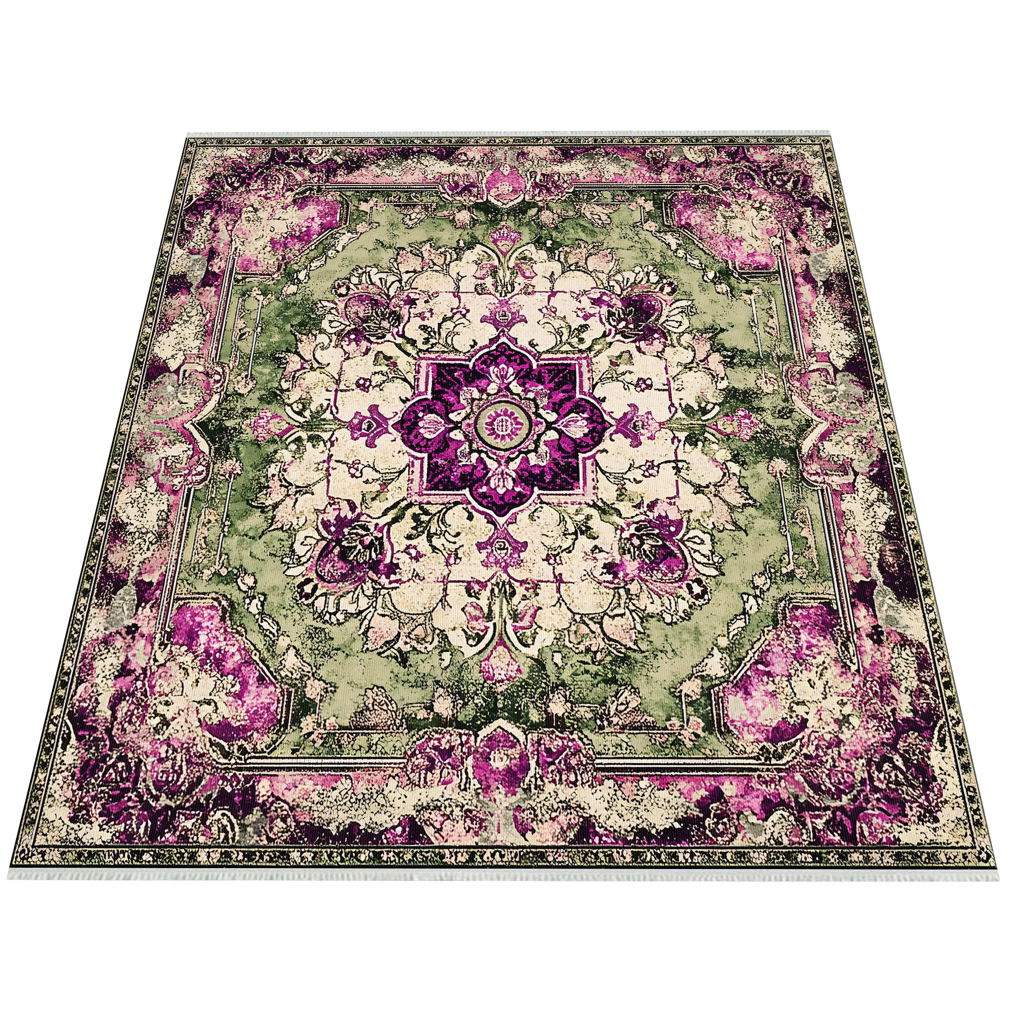 Vintage Çiçek Desenli Yıkanabilir Halı