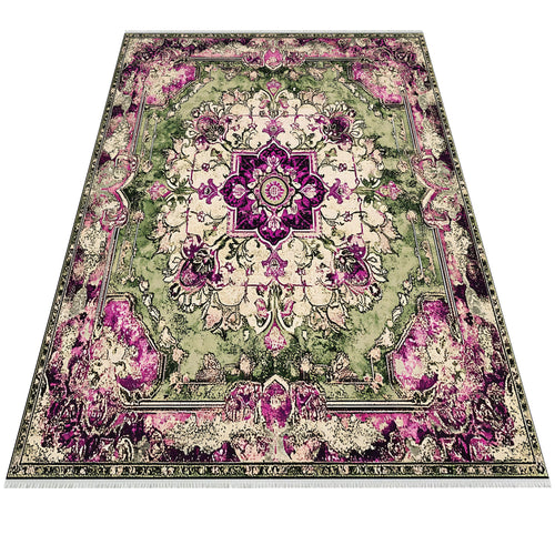 Vintage Çiçek Desenli Yıkanabilir Halı