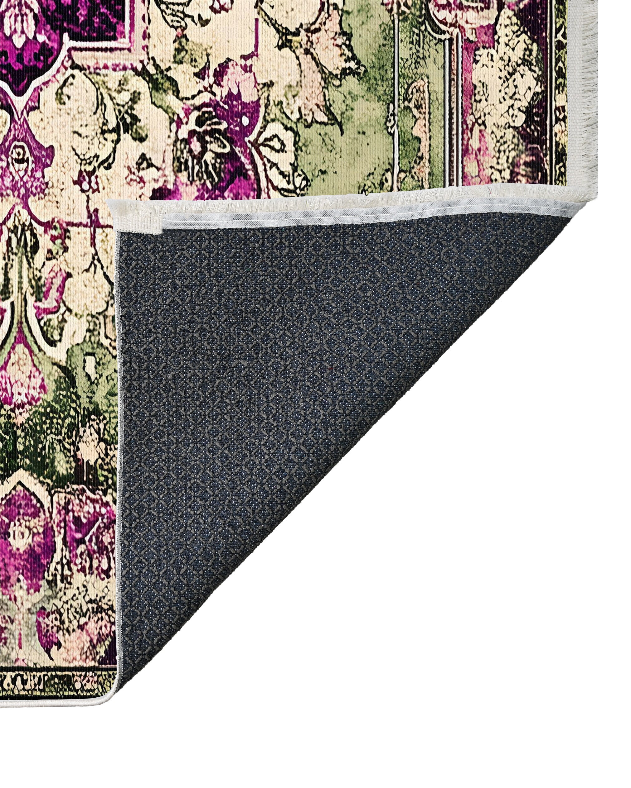 Vintage Çiçek Desenli Yıkanabilir Halı