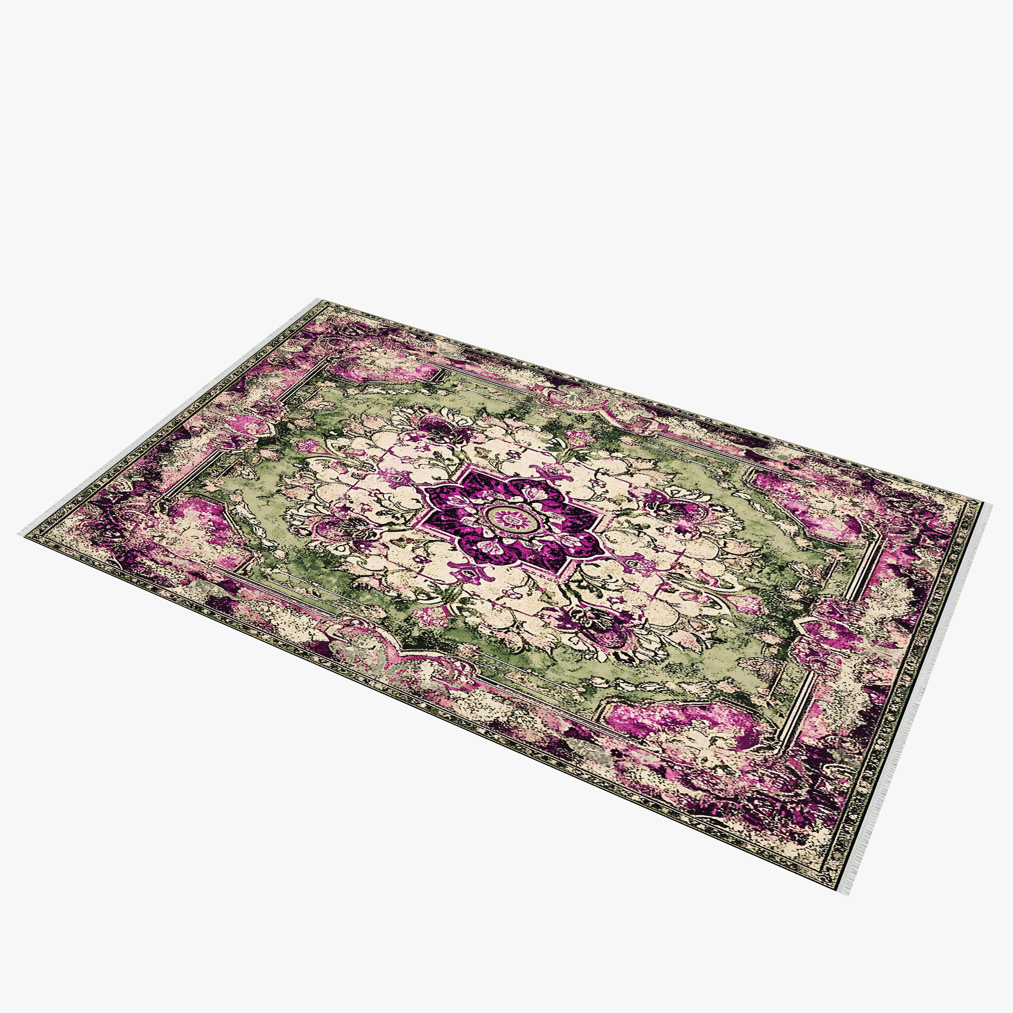 Vintage Çiçek Desenli Yıkanabilir Halı