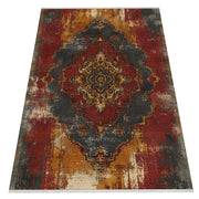 Rustik Geometrik Madalyon Halı - Eskitilmiş Vintage Tasarım