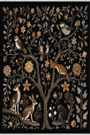 Retro Figürlü Temalı Siyah Kahverengi Hali