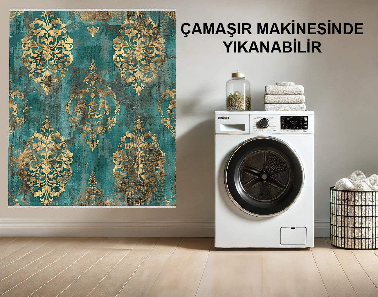 Vintage Damask Halı - Kaymaz, Solmaya Dayanıklı
