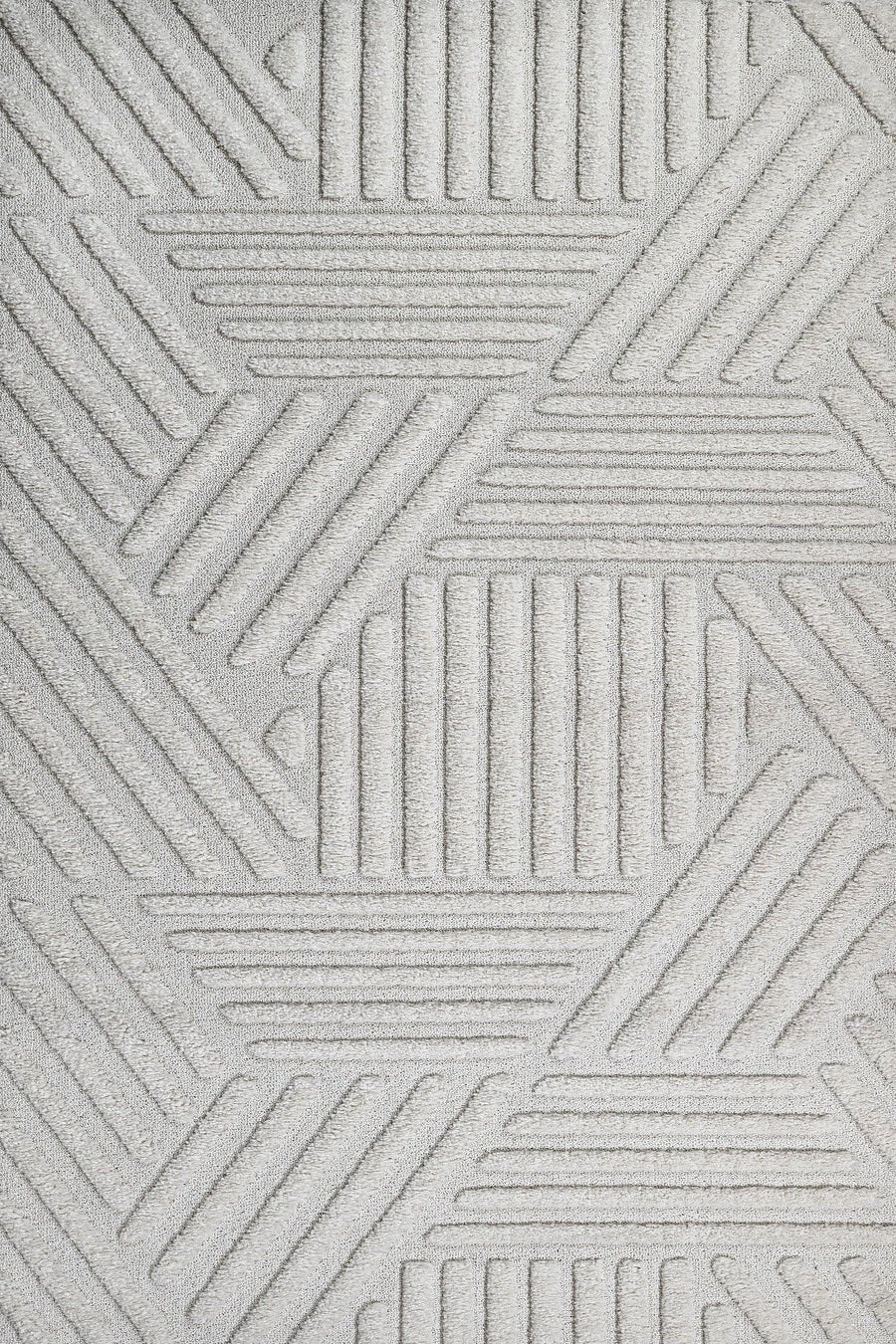 Beyaz Gri Blok Desenli Geometrik Halı - Yıkanabilir - Kaymaz Taban - Pati Dostu
