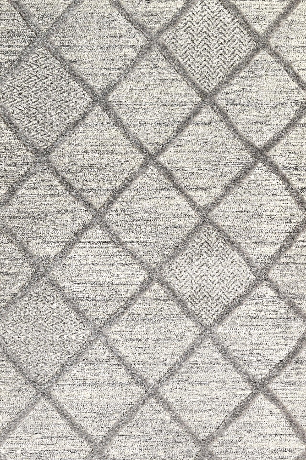 Beyaz Gri Baklava Geometrik Halı - Yıkanabilir - Kaymaz Taban - Pati Dostu