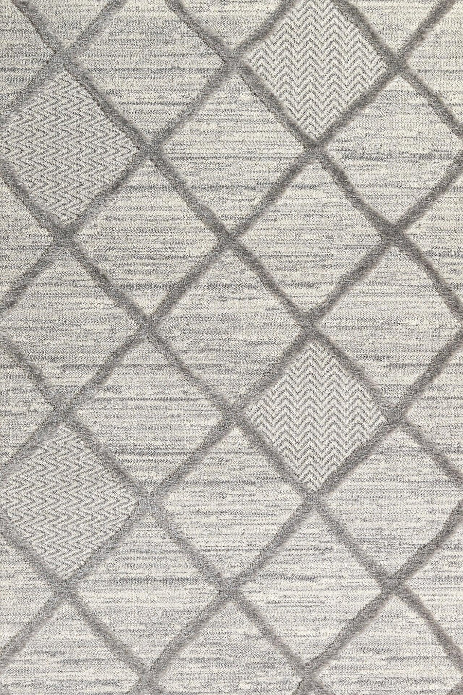 Beyaz Gri Baklava Geometrik Halı - Yıkanabilir - Kaymaz Taban - Pati Dostu