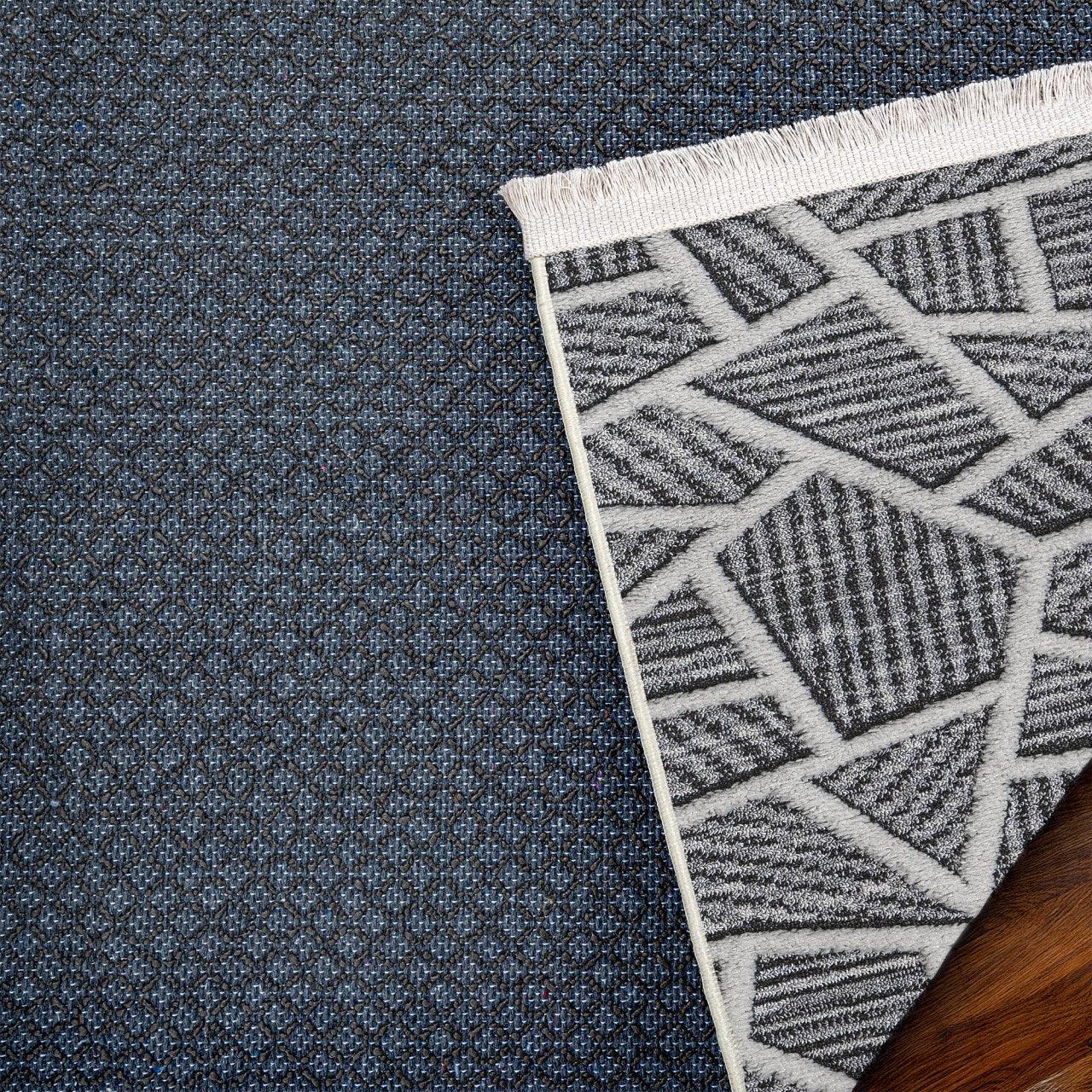 Antrasit Gri Geometrik Minimalist Halı - Yıkanabilir - Kaymaz Taban - Pati Dostu