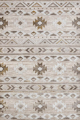 Cream Beige Ethnic Geometric Living Room Rug - Cotton